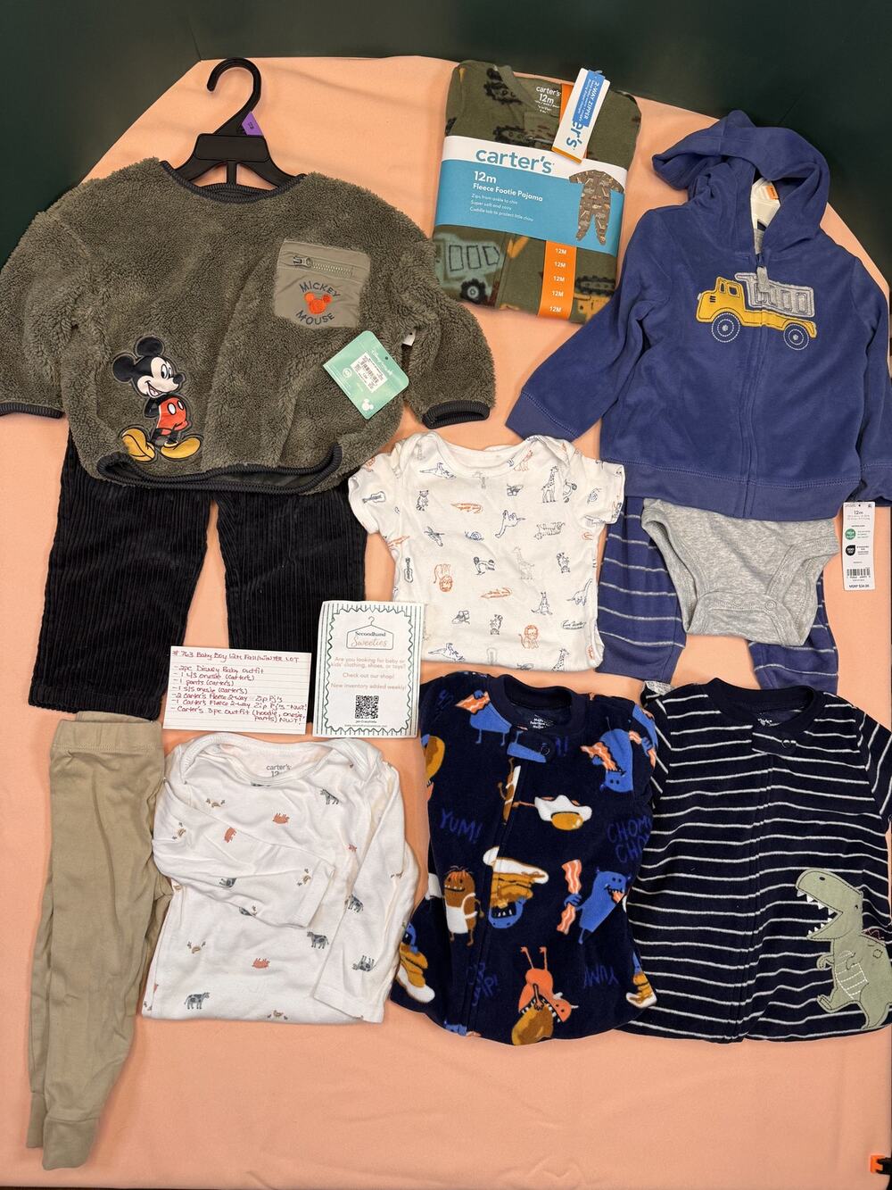 Baby Boy 12M Fall/Winter Clothing & Pajama Lot – Carter’s + Disney Mickey #763
